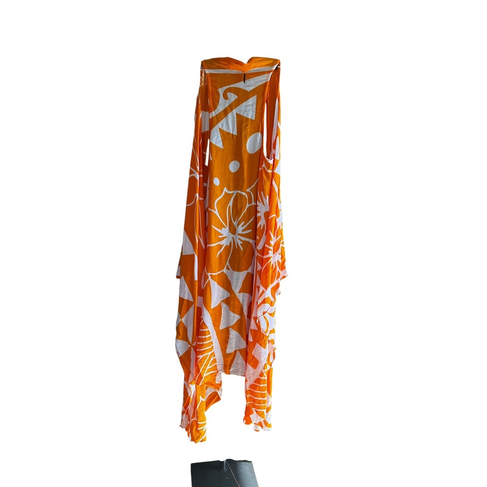 Aloha Royale Orange Tropical Floral Print Maxi Kimono Cover Up  Beach Duster - Picture 3 of 3